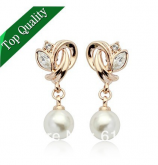 Pérola 18K Dourados brincos feitos com SWA Cristal